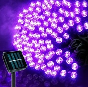 Fioletowe lampki solarne 22m 200led na balkon do ogrodu zewnętrzne