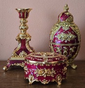 Ozdoby Carskie w stylu Faberge St.Petersburg 3szt. Szkatułka Świecznik Jajo