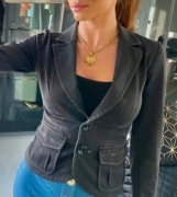 Czarka marynarka elastyczna XS/34 z kieszeniami, na guziki, De facto żakiet