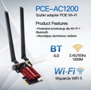 Karta WiFi PCI-E AC1200 + Bluetooth | Windows 7/10/11