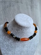 Naszyjnik, choker ze szkła i kamieni, czarno pomarańczowe korale