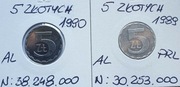 5 złotych 1989 + 1990 PRL 