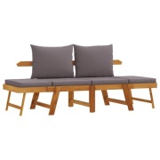 vidaXL Ławka ogrodowa z szarymi poduszkami, 2-w-1, lite drewno akacjowe