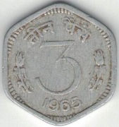 Indie 3 pajsy paise 1965 C - 21,3 mm - Kalkuta - nr 1