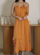 XS 34 Zara nowa satynowana pomarańczowa sukienka długa lejąca midi z ozdobą