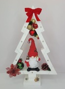 Choinka świąteczna drewniana led prezent bombki skrzat ozdoba dekoracja 