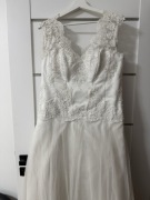 Suknia ślubna koronkowa na ramiączkach | tiul | wiązany gorset | L/XL 