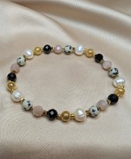 Bransoletka kamienie perły naturalne czarny turmalin jaspis srebro prezent