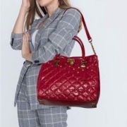 Michael Kors Hamilton czerwona skórzana torebka shopperka pikowana tote bag