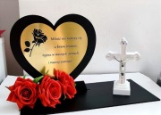 Podstawka pod znicz + krzyżyk, serce z różą 