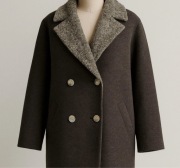 Płaszcz BONITA oversize dwurzędowy 60% wełny brązowy szary M L 38 40 nowy