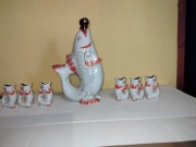 Porcelanowy zestaw Ryb PRL karafka plus 6 kieliszków rybek  ZSRR Starodawny