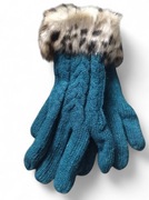 Rękawiczki ocieplane z futerkiem na mankietach, kolor morski, 