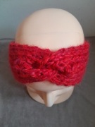 Opaska na uszy moher handmade ciepła turban czerwono czerwona
