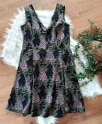 H&M 38M czarna ciemnozielona letnia sukienka w ananasy z dekoltem V