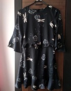 Letnia sukienka mini czarna sukienka na lato dmuchawce falbanki sukienka