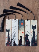 Plastikowe zakładki do książek z czarnymi kotami. Zestaw 5 sztuk