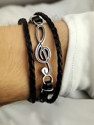 NOWA Bransoletka skórzana męska czarna punk rock muzyka gitara