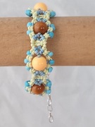 BRANSOLETKA KORALIKI SZKLANE I DREWNIANE MAKRAMA RĘKODZIEŁO 