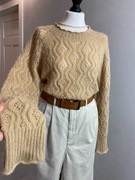 Luksusowy camelowy sweter damski ażurowy półgolf wełna