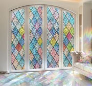 Folia ochronna na witraż Windimiley: 3D tęczowa, kwiatowa, dekoracyjna