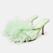 ZARA seledynowe satynowe buty z piórami szpilki miętowe wesele 36