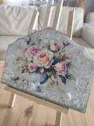 Wieszak ścienny drewniany vintage ręcznie zdobiony 3 haczyki decoupage 