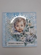 Ręcznie robiona Kartka Urodzinowa Chłopiec 3D Srebro Błękit Pamiątka Roczek