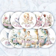 Naklejki OKRĄGŁE 50mm na CHRZEST ŚWIĘTY PODZIĘKOWANIE - 20 wzorów - 24szt