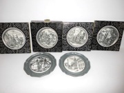 Ścienne  Dekoracyjne Podkładki z cyny z ceramicznymi wkładkami. 6 sztuk