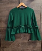 Urocza butelkowa bluzeczka z szerokimi rękawami i baskinką rozmiar 34/38