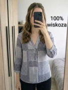 Jasnoniebieska bluzka orientalny wzór ozdobne guziki wiskoza Mohito r. 36 S