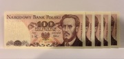  Zestaw 5x banknot 100 zł 1988 Waryński PRL kolekcjonerskie Polska
