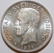 Srebrna moneta 2 Korony Szwecja 1935. 0,39 uncji (oz) Ag 999 .Czytaj opis.