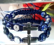 BRANSOLETKA KAMIEŃ LAPIS HEMATYT ŚW. BENEDYKT STAL KRZYŻ szer. 19 cm MĘSKA
