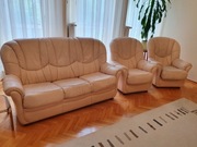 Sofa, 2 fotele, skóra, funkcja spania