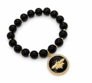 Bransoletka damska kamienie hematyt cyrkonie fold black elegancka pszczola