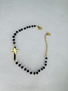 Bransoletka z czarnymi koralikami stal chirurgiczna 316L krzyżyk