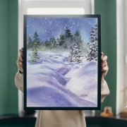 Akwarela A4 obraz pt. Zima