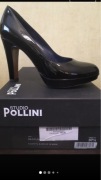 Pollini czarne lakierki skórzane na słupku 37,5
