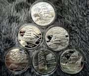 Białoruś 20 rubli 2009r zestaw Żaglowce  6 sztuk Ag