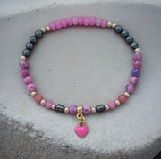 Bransoletka kamienie naturalne jadeit hematyt agat zawieszka serce różowa 