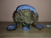 Czapka pilotka ocieplana niebieska z futerkiem 