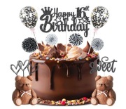 Dekoracja na tort 16 urodziny topper zestaw Sweet 16 czarny