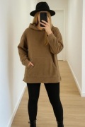 Bluza kangurka beżowa brąz kaptur rozcięcia 38-42 oversize