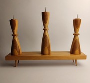 Potrójny świecznik drewniany  - lata 70