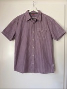 Koszula Męska s.Oliver XL Krótki Rękaw Fioletowa w Paski 100% Bawełna