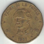 Dominikana 1 peso 1992 - 25 mm nr 2 - nowy typ
