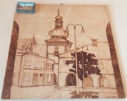 Krosno – Wieża Farna, oryginalna pirografia, lata 70. XX w.