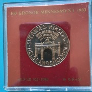 100 koron 1983 Szwecja  Parlament Helgeandsholmen Ag 0,925 waga 16 g